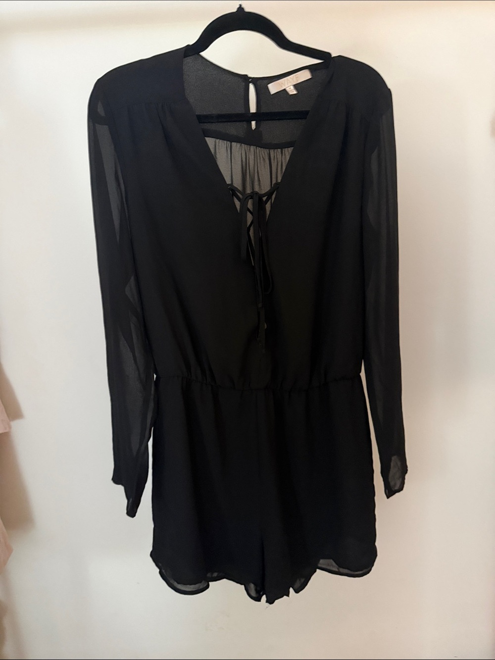 Wayf Black Sheer Long-Sleeve Romper